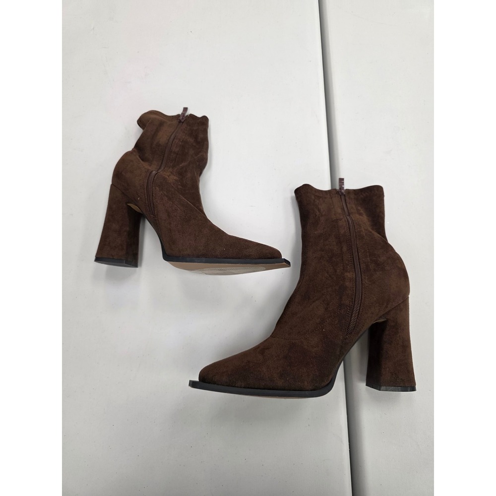 Gabrielle Union Brown Suede Square Toe Block Heel Ankle Boots Women's Size 9 - Picture 2 of 8